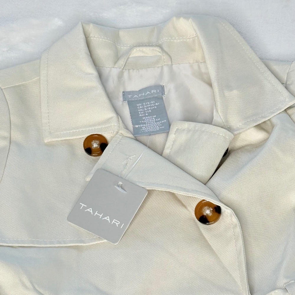 Tahari Girls Ivory Trench Coat Jacket Belted Double Breasted Size 5/6 - Picture 4 of 11